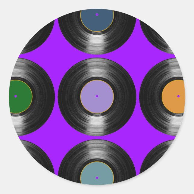 Pegatina Redonda patrón de registros de vinilo de color (Anverso)