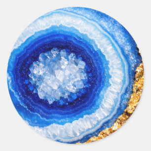 Pegatina Redonda Patrón de resina de geoda de oro azul