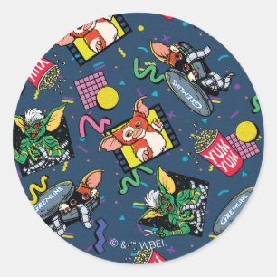 Pegatina Redonda Patrón de Retrowave de Gremlins™ de los 80