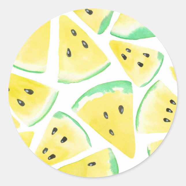 Pegatina Redonda Patrón de rodajas de sandía amarilla (Anverso)