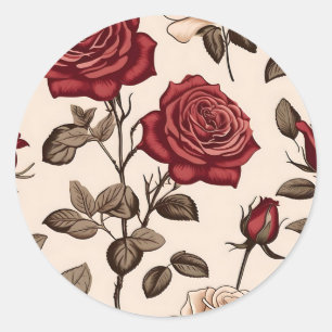Pegatina Redonda Patrón de rosa roja polvorienta