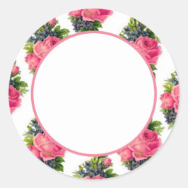 Pegatina Redonda Patrón de rosas rosadas vintage