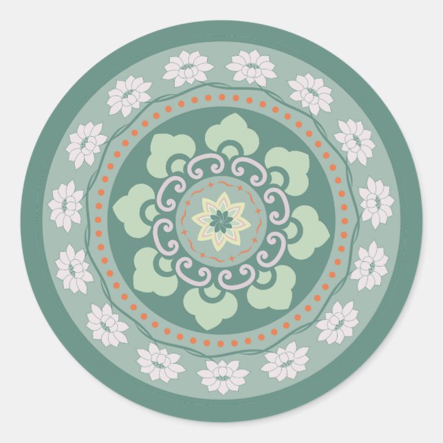 Pegatina Redonda patrón de rosetón verde tradicional chino (Anverso)