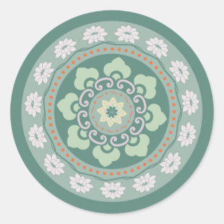 Pegatina Redonda patrón de rosetón verde tradicional chino