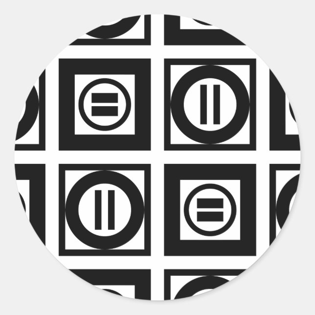 Pegatina Redonda Patrón de Rótulo geométrico negro y blanco (Anverso)