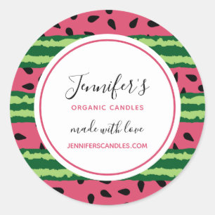 Pegatina Redonda Patrón de sandía cúpula rosa y verde