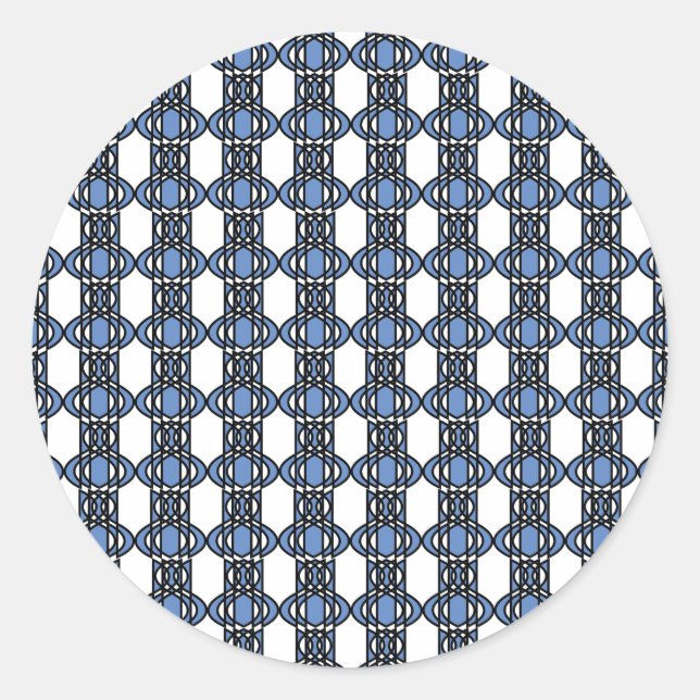 Pegatina Redonda Patrón De Scarab De Mod Retro Azul Resumen (Anverso)
