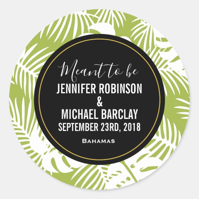 Pegatina Redonda Patrón de selva tropical de paleta verde (Anverso)