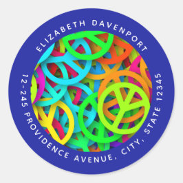 Pegatina Redonda Patrón de signo de paz Groovy Dirección de vídeo d