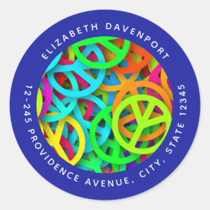 Pegatina Redonda Patrón de signo de paz Groovy Dirección de vídeo d