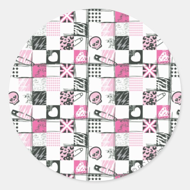 Pegatina Redonda Patrón de Skulls y Pins de superchica (Anverso)