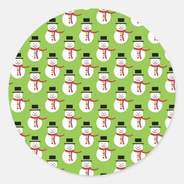 Pegatina Redonda Patrón de Snowman (Anverso)