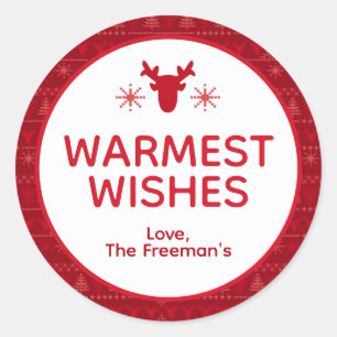 Pegatina Redonda Patrón de suéter nórdico Navidades rojos a favor