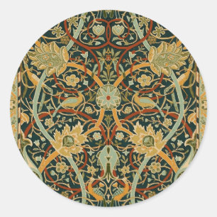 Pegatina Redonda Patrón de tapiz del bosque de William Morris: Vint