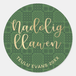 Pegatina Redonda Patrón de tapiz galés, diseño de manta de carthen