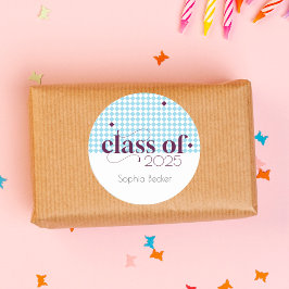 Pegatina Redonda Patrón de tapón de graduación de Borgoña azul mode