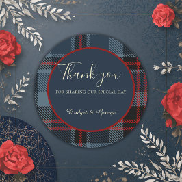 Pegatina Redonda patrón de tartán celta azul negro escocés