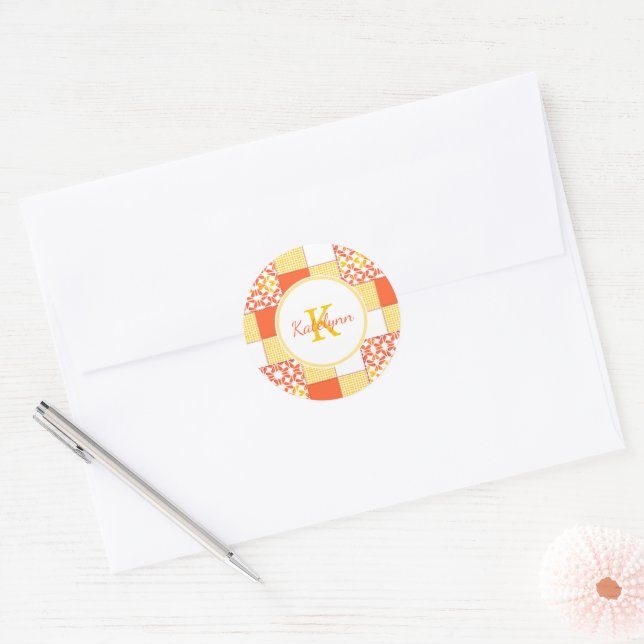 Pegatina Redonda Patrón de tejido de puntas otoñales (Sobre)