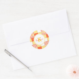 Pegatina Redonda Patrón de tejido de puntas otoñales