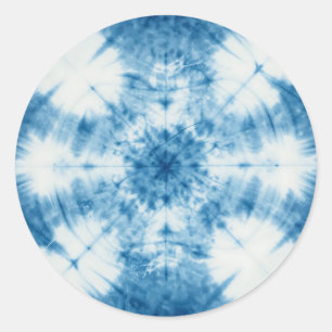 Pegatina Redonda Patrón de teñido Shibori azul índigo