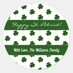 Pegatina Redonda Patrón de Trébol de Shamrock Feliz St. Patrick