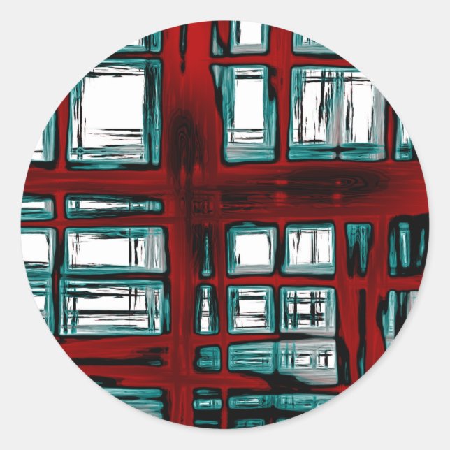 Pegatina Redonda Patrón de trenzado rojo elegante (Anverso)