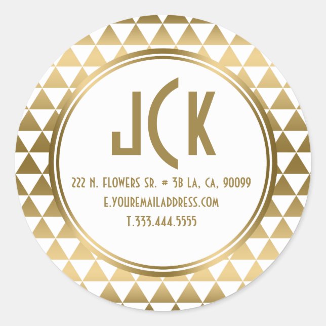 Pegatina Redonda Patrón de triángulos geométricos modernos de blanc (Anverso)