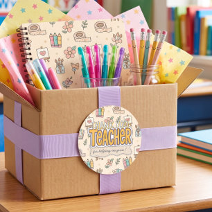Pegatina Redonda Patrón de útiles escolares para maestros de pastel