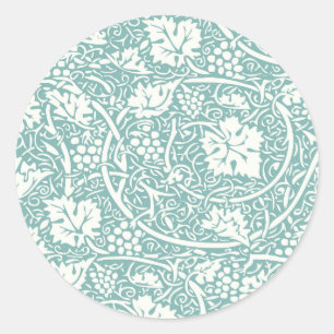 Pegatina Redonda Patrón de uva William Morris turquesa