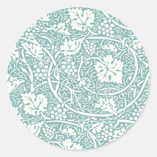 Pegatina Redonda Patrón de uva William Morris turquesa (Anverso)