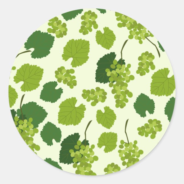 Pegatina Redonda Patrón de uvas y hojas de uva (Anverso)