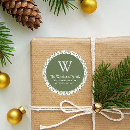 Pegatina Redonda Patrón de vegetación de Navidad Dirección