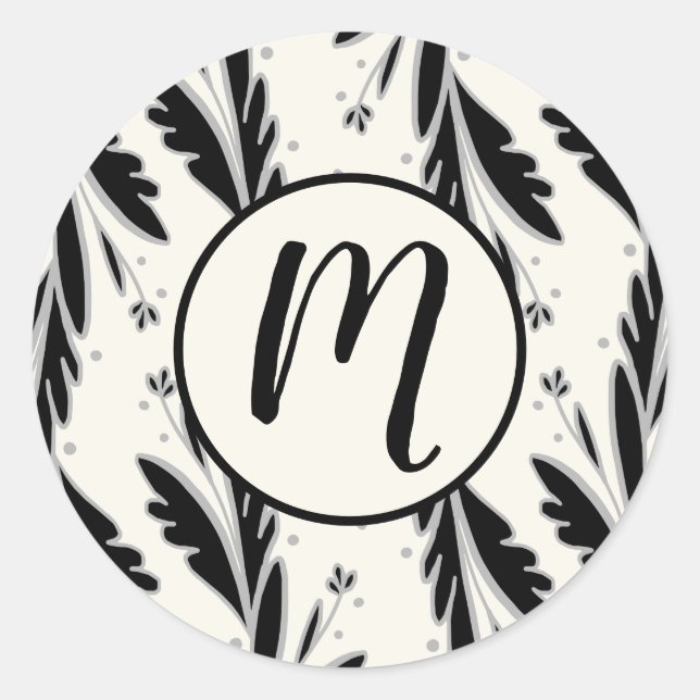 Pegatina Redonda Patrón de viñedos negros decorativos (Anverso)