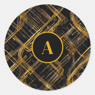 Pegatina Redonda Patrón decorativo elegante de línea abstracta de o