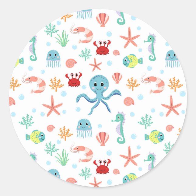 Pegatina Redonda Patrón del mundo marino (Anverso)