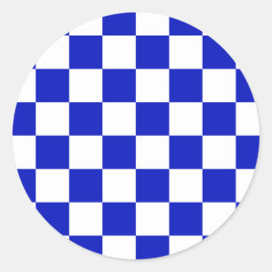 Pegatina Redonda Patrón del tablero Royal Blue and White Checker