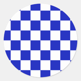 Pegatina Redonda Patrón del tablero Royal Blue and White Checker