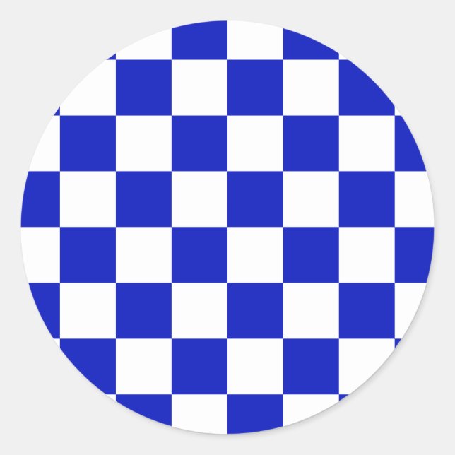 Pegatina Redonda Patrón del tablero Royal Blue and White Checker (Anverso)