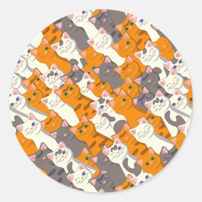 Pegatina Redonda Patrón diagonal del gato negro jengibre (Anverso)