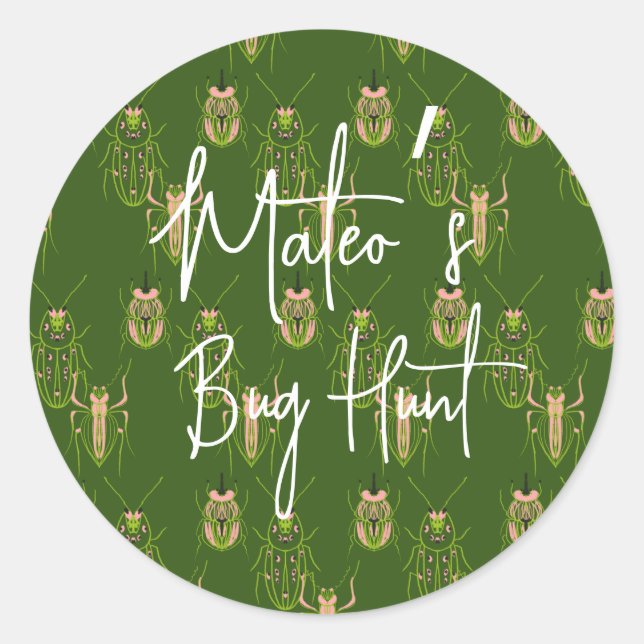 Pegatina Redonda Patrón dibujado de mano de cumpleaños para insecto (Anverso)