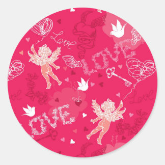Pegatina Redonda Patrón el día de San Valentín con Cupido