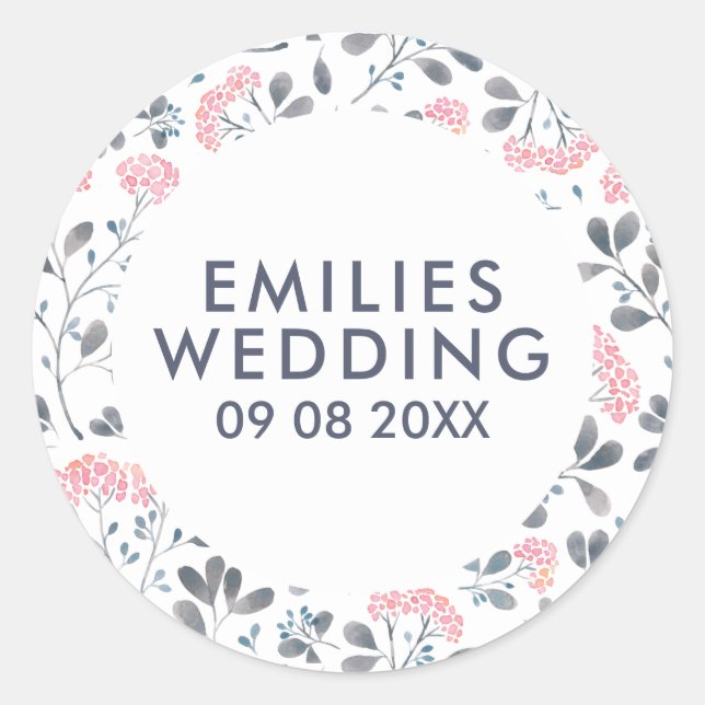 Pegatina Redonda Patrón elegante de acuarela rosa (Anverso)