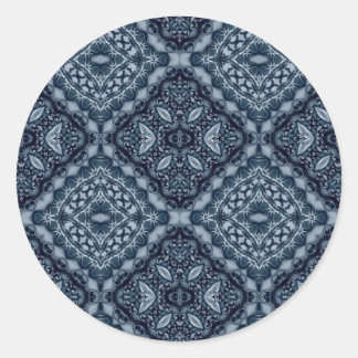 Pegatina Redonda Patrón elegante de azulejos azules