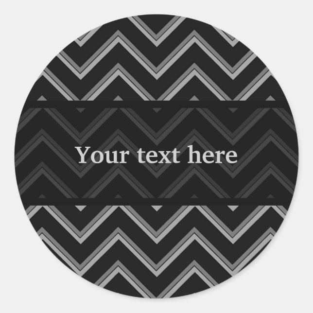 Pegatina Redonda Patrón elegante de chevron negro y gris (Anverso)