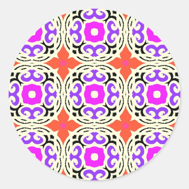 Pegatina Redonda Patrón étnico con motivos marroquíes (Anverso)