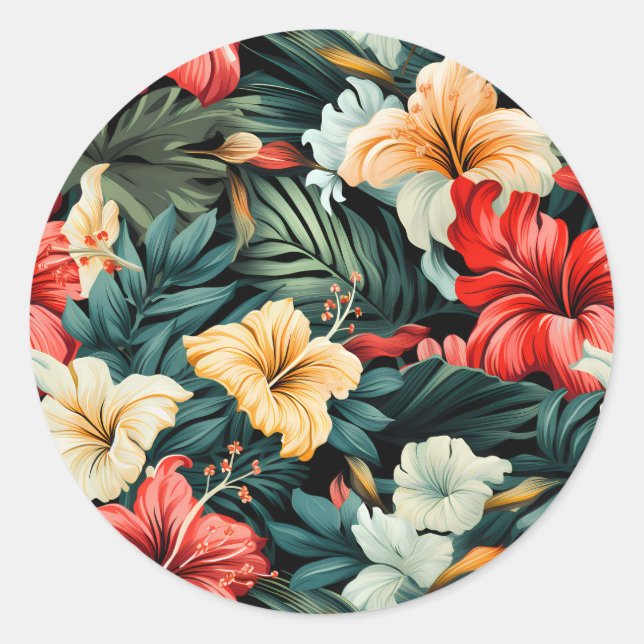 Pegatina Redonda Patrón floral #19 (Anverso)