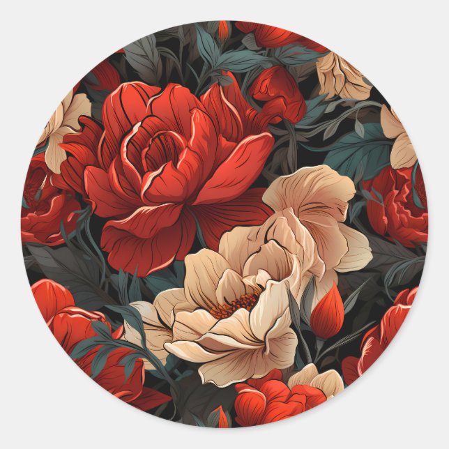 Pegatina Redonda Patrón floral #7 (Anverso)