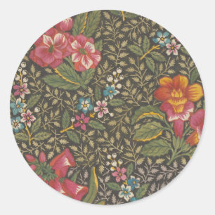 Pegatina Redonda Patrón floral antiguo Toile de Jouy francés
