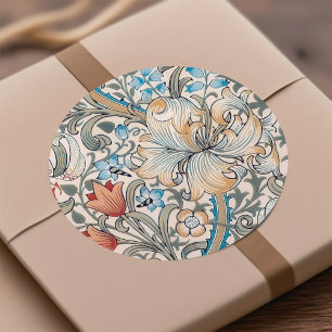 Pegatina Redonda Patrón floral Art Nouveau de lirio de William Morr