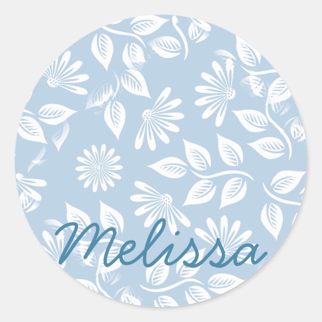 Pegatina Redonda Patrón floral clásico - Escoja su color! - (Anverso)